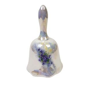 Vintage Iridescent Hand Painted Ceramic Bell Scalloped Edge Floral Blue 4.5"